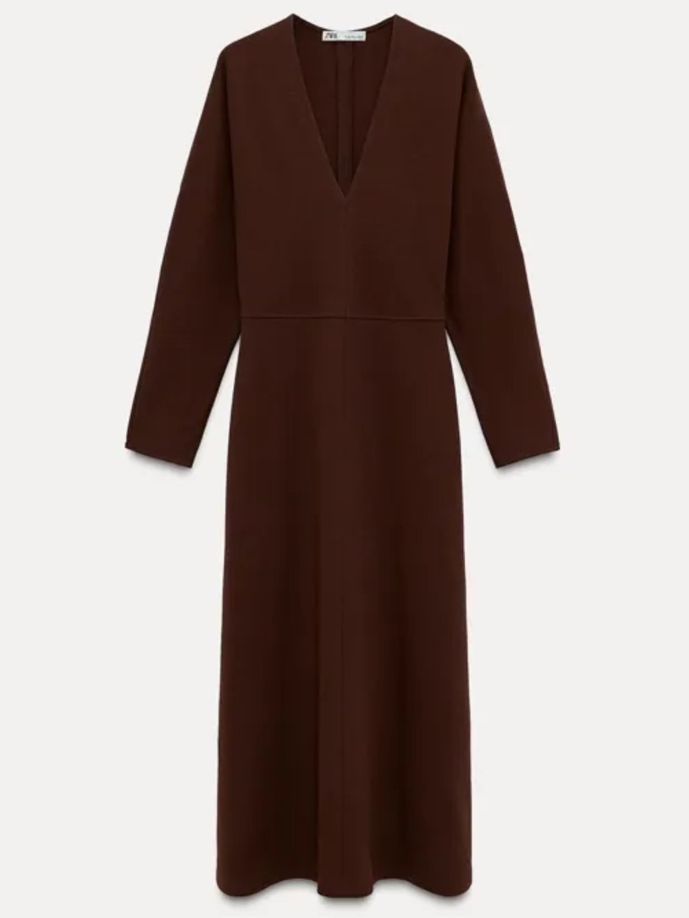 Zara Brown V-Neck Long Sleeve Maxi Dress